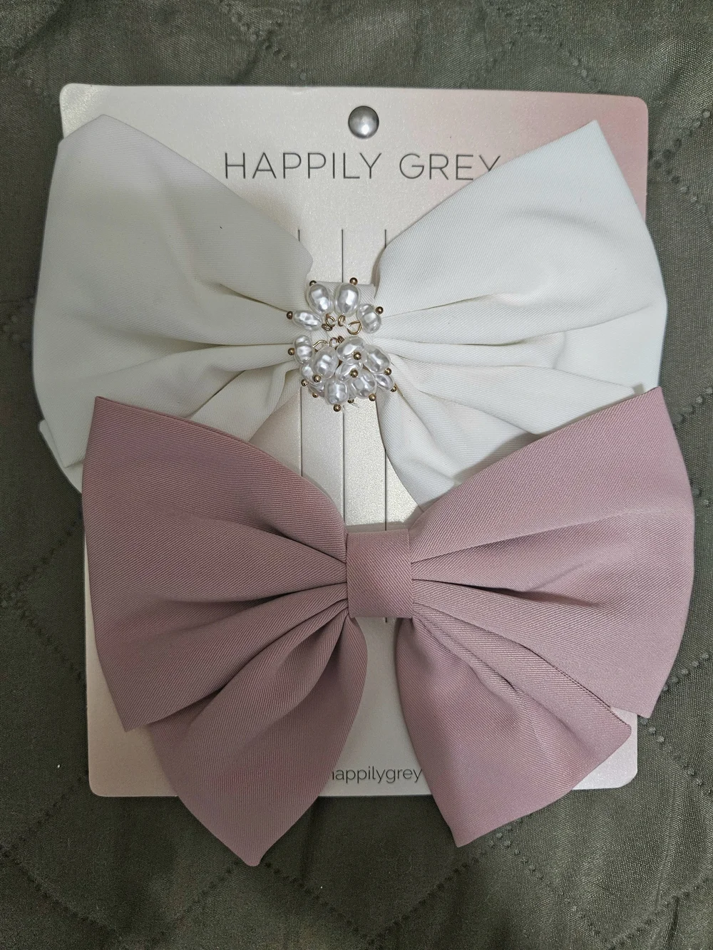 Happily Grey Cream & Dusty Pink Bow Clip Set